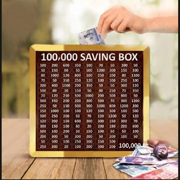Acrylic Golden 100K Saving Wooden Box – Premium Wooden Money Saving Box with Golden Acrylic Front,