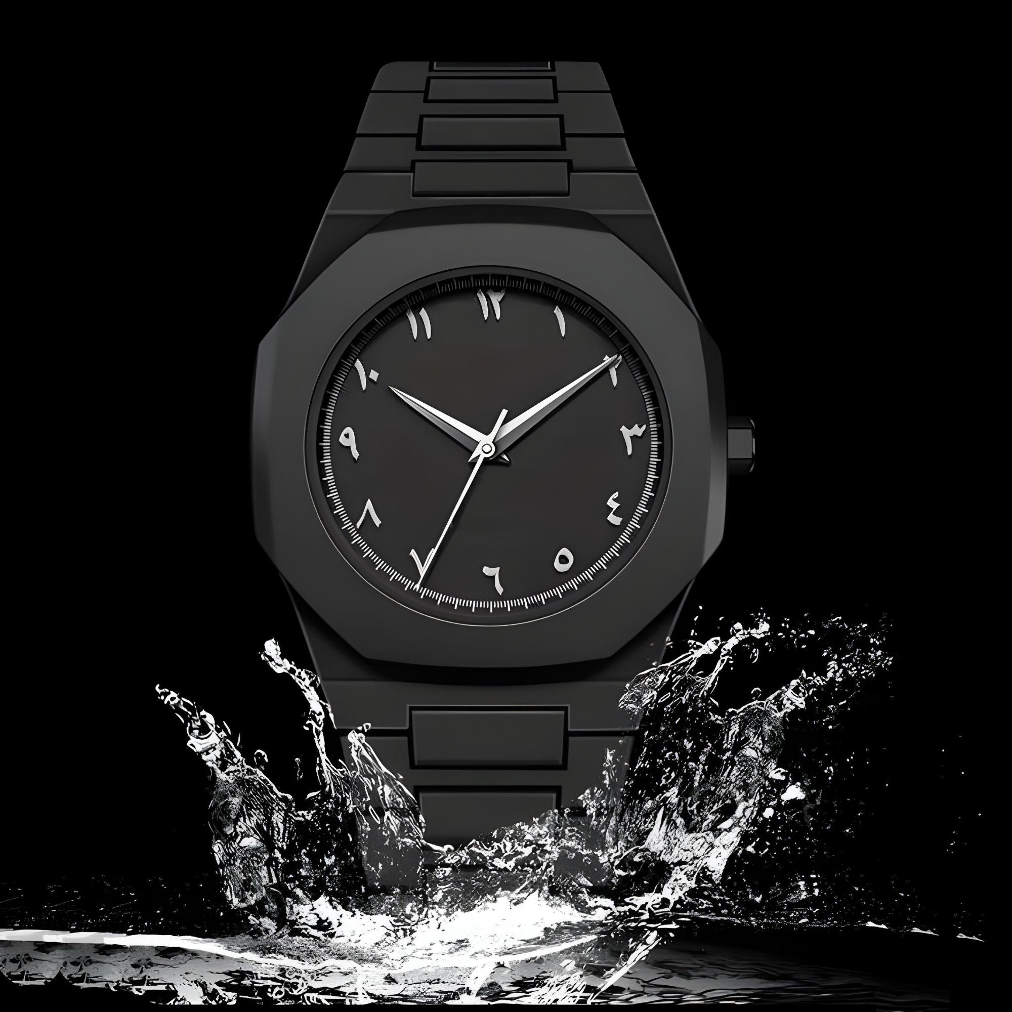 Aura Watch 2025 - Modern Black Arabic Dial | Waterproof Stainless Steel Quartz Men's Watch