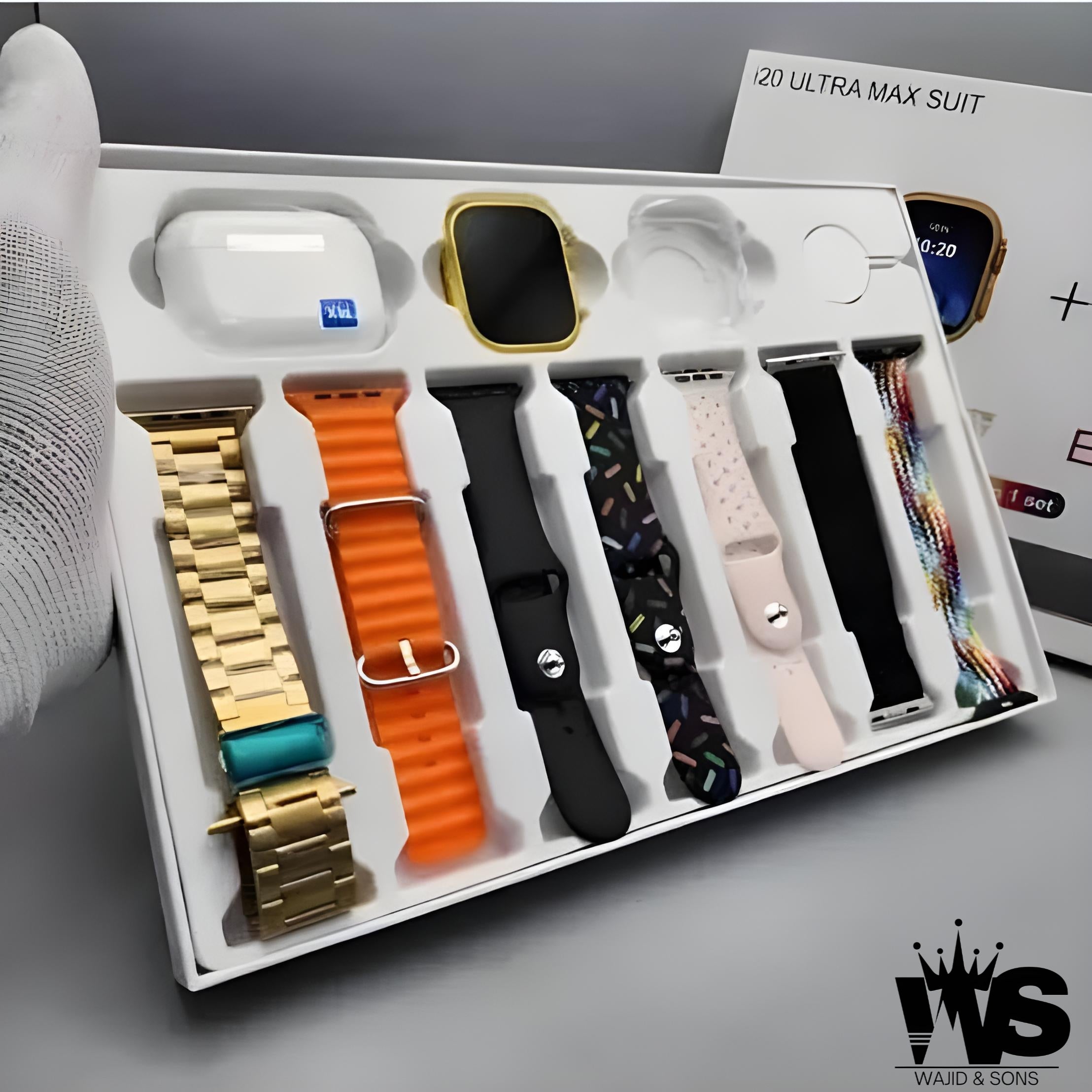 i20 Ultra Smart Watch Max Suit 7-in-1 | 2.3” HD Display | Bluetooth Calling | Heart Rate & Sleep Monitor | Earbuds + 7 Straps | Waterproof Multi-Sport Fitness Watch for Men & Women