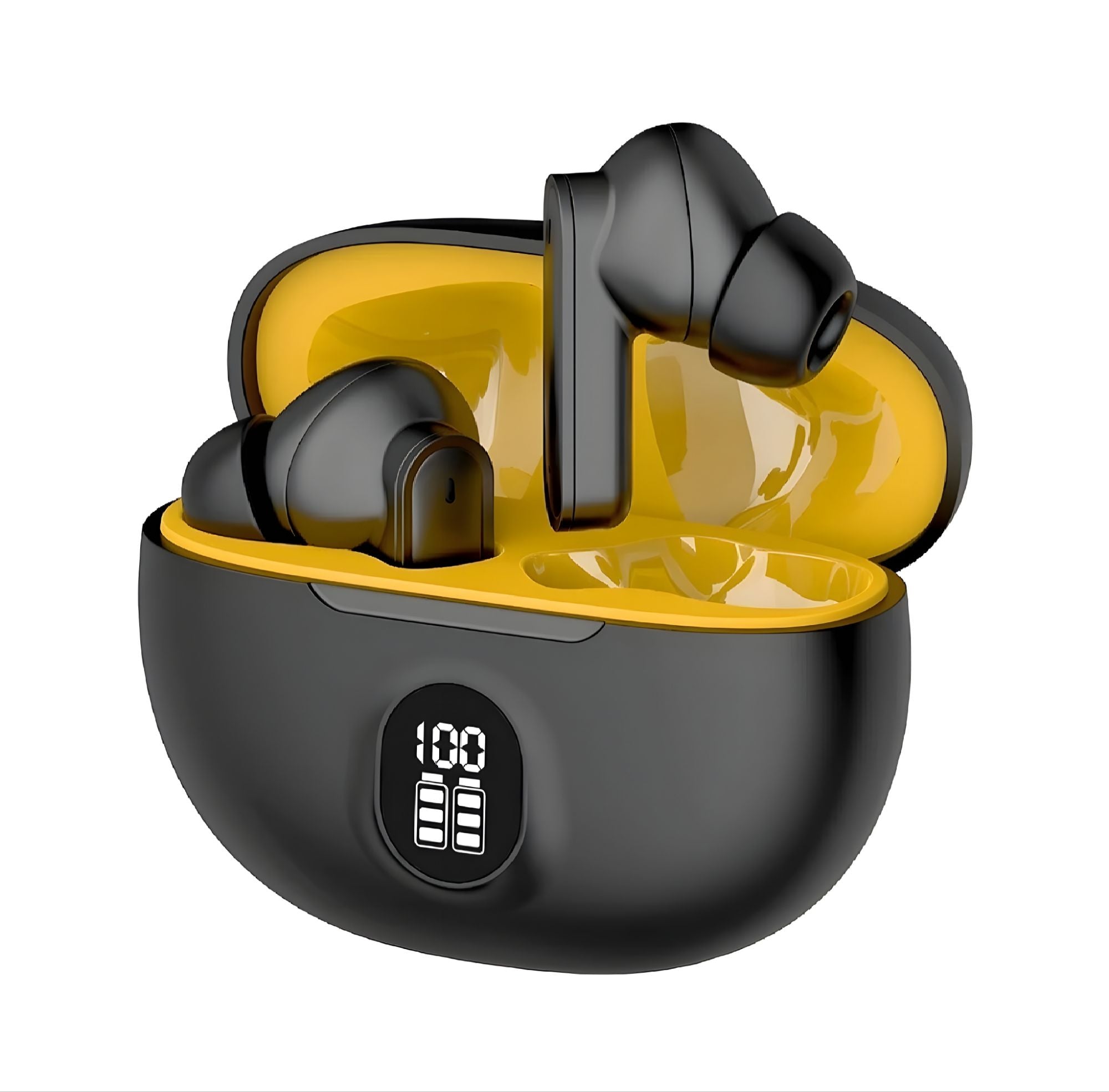 TWS Bluetooth 5.3 Wireless Earbuds with LED Display – ENC Noise Cancellation, HiFi Stereo Sound, Touch Control – Black & White
