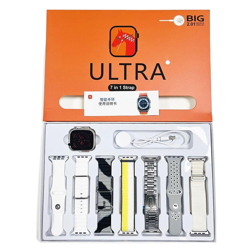 7-in-1 Ultra 2 Smart Watch – 49mm Full HD Display, Series Ultra 9, Wireless Charging, Waterproof, IPS Screen + 7 Straps