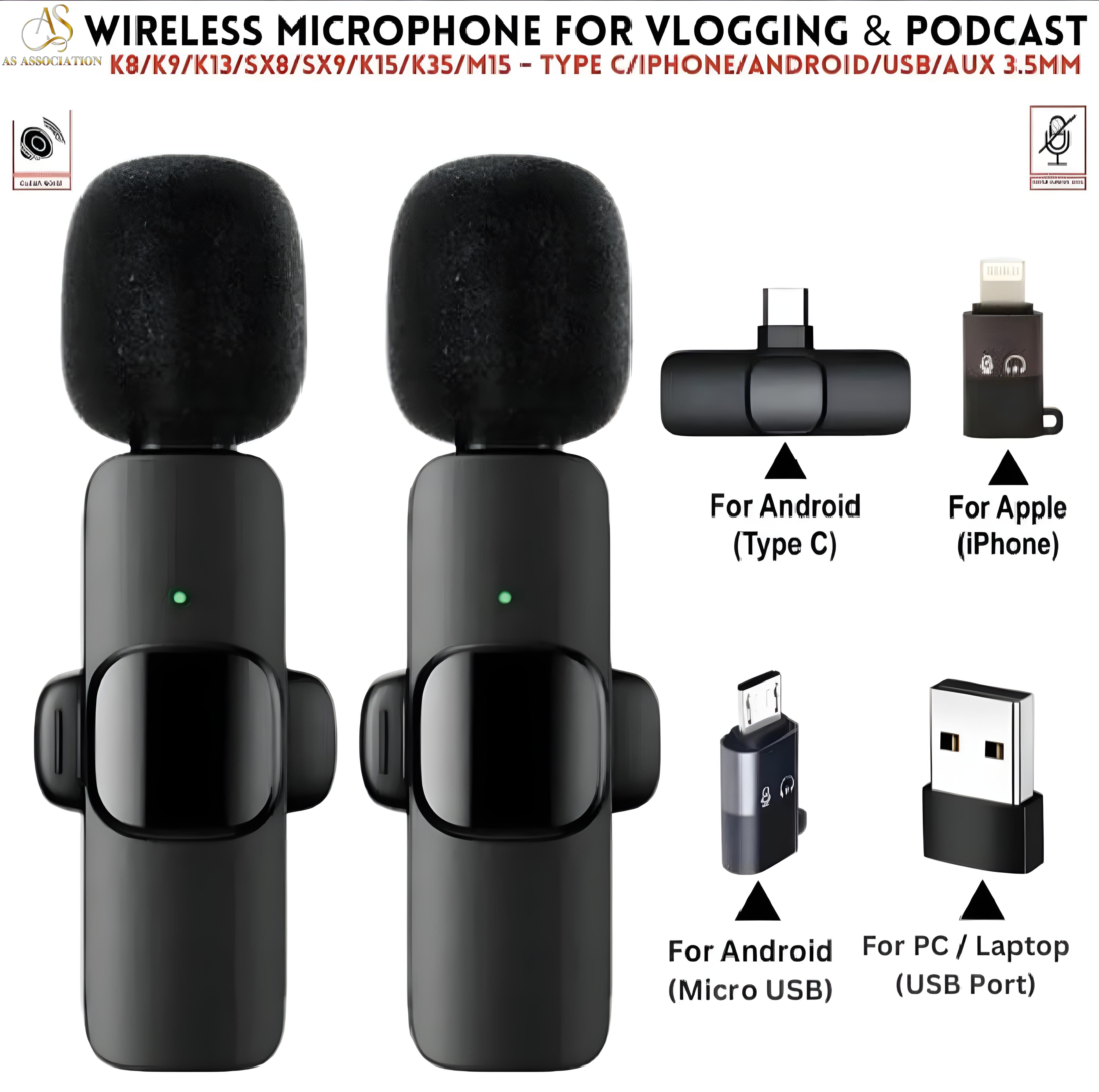 Wireless Microphone for Type-C, iOS, Android, USB & 3.5mm AUX | K8/K9 | Single/Double Mic for Interview, Podcast, Vlogging