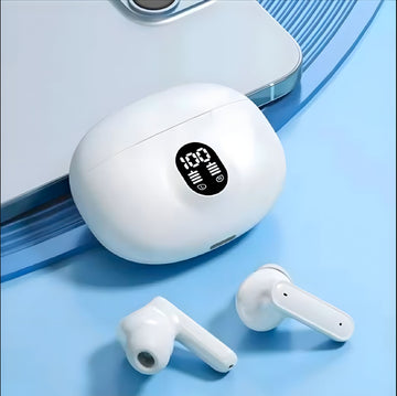 TWS Bluetooth 5.3 Wireless Earbuds with LED Display – ENC Noise Cancellation, HiFi Stereo Sound, Touch Control – Black & White