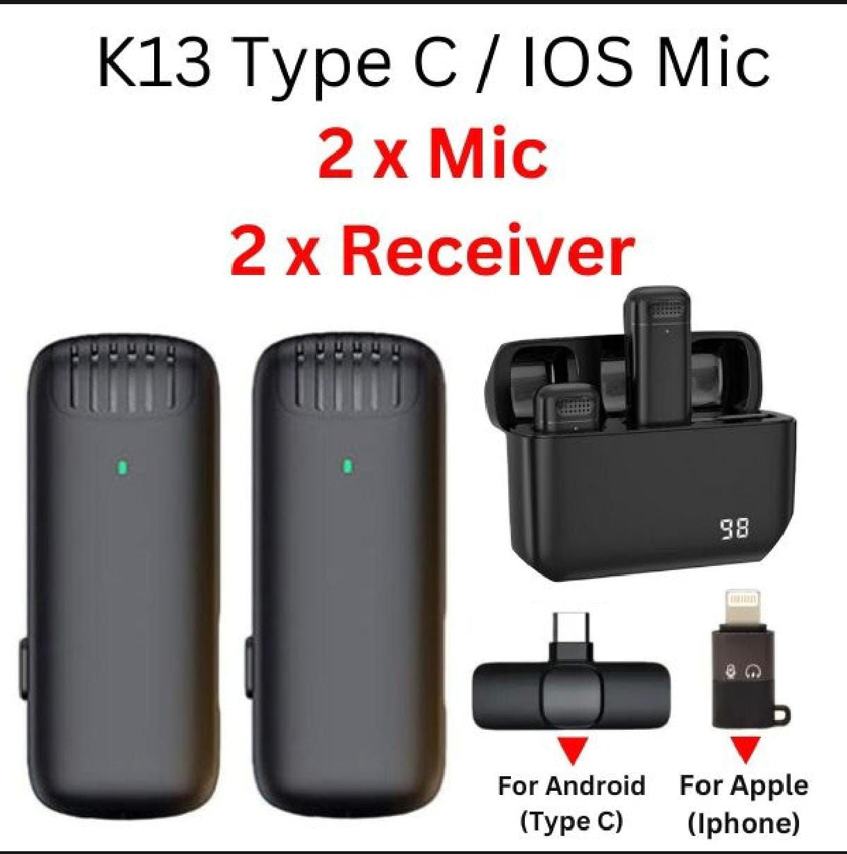 Wireless Microphone for Type-C, iOS, Android, USB & 3.5mm AUX | K8/K9 | Single/Double Mic for Interview, Podcast, Vlogging