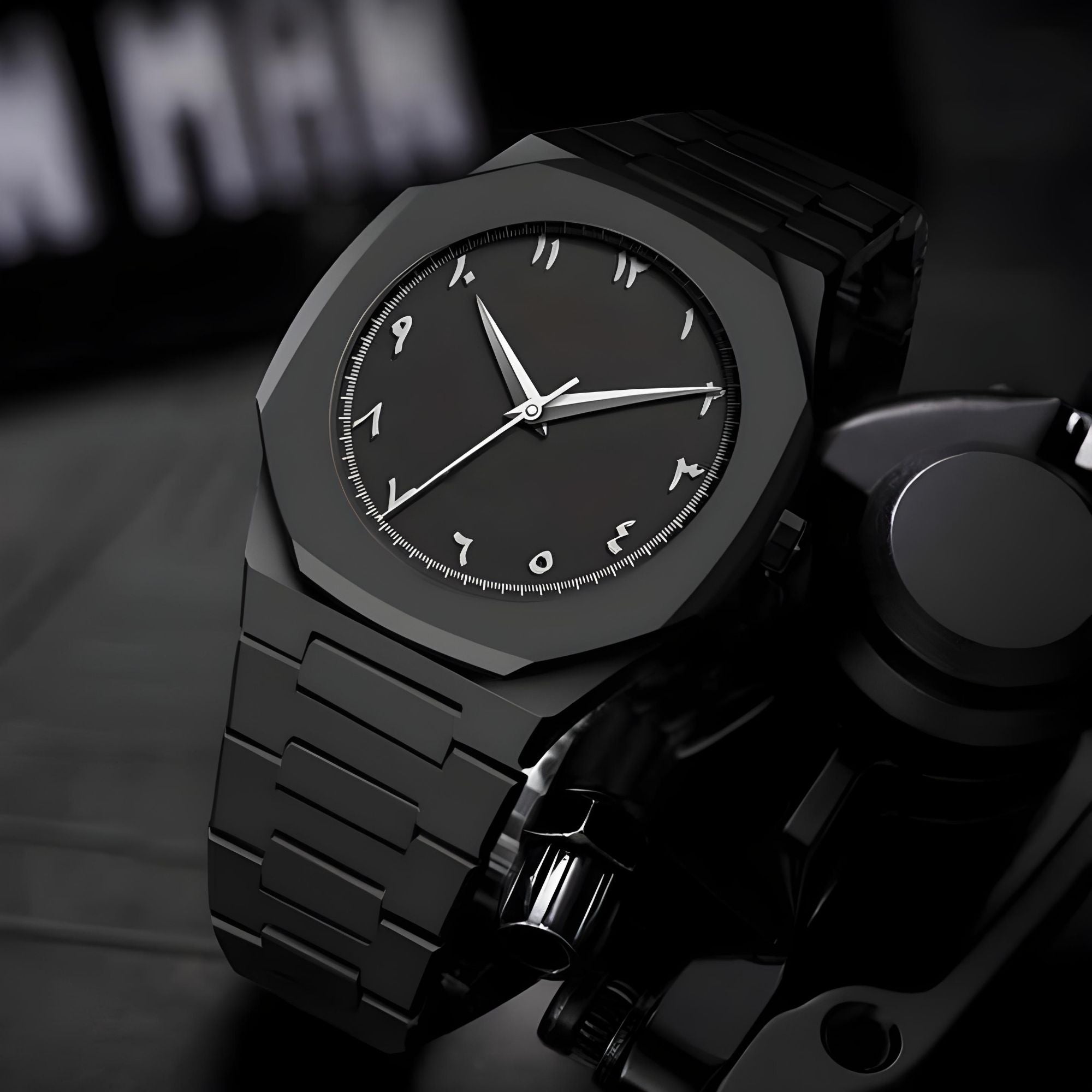 Aura Watch 2025 - Modern Black Arabic Dial | Waterproof Stainless Steel Quartz Men's Watch