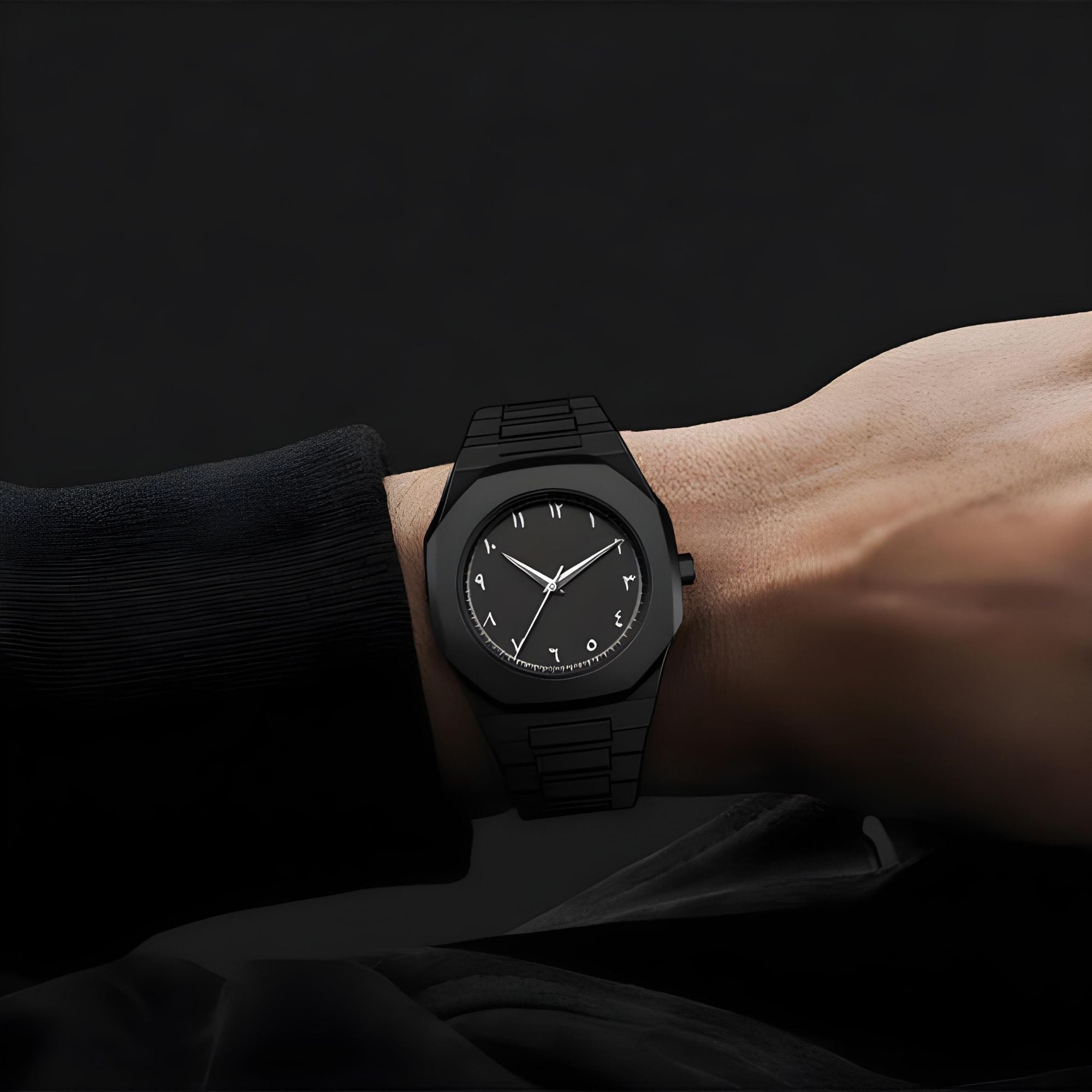 Aura Watch 2025 - Modern Black Arabic Dial | Waterproof Stainless Steel Quartz Men's Watch