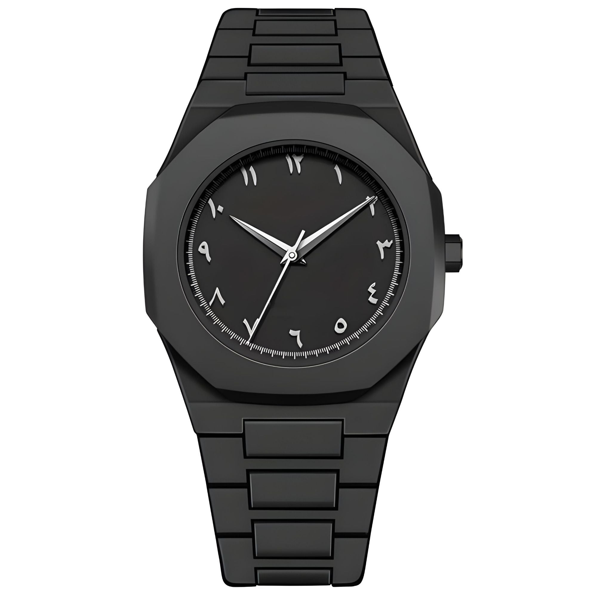 Aura Watch 2025 - Modern Black Arabic Dial | Waterproof Stainless Steel Quartz Men's Watch