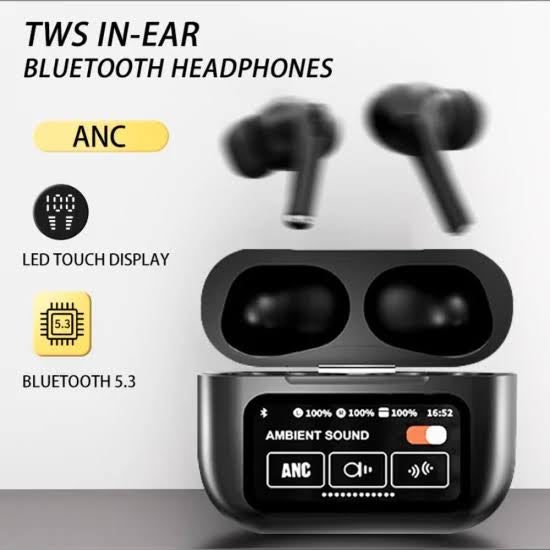 A9 Pro Touchscreen TWS Earbuds | ANC Wireless Bluetooth 5.4 Headphones | APP Support & Long Battery | Original AirPods Pro Alternative
