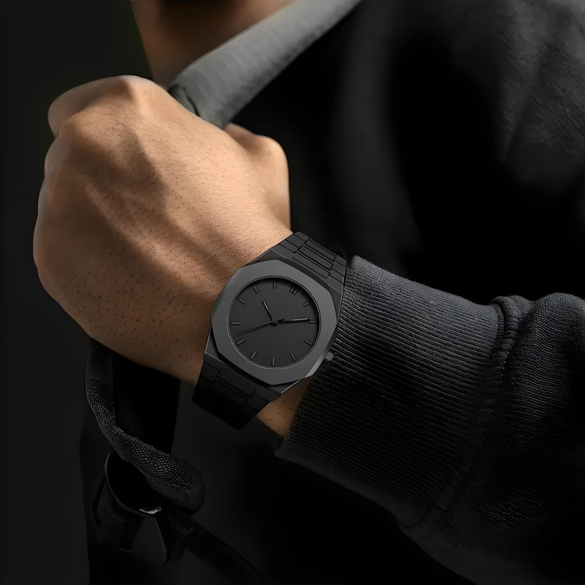 Aura Watch 2025 - Modern Black Arabic Dial | Waterproof Stainless Steel Quartz Men's Watch