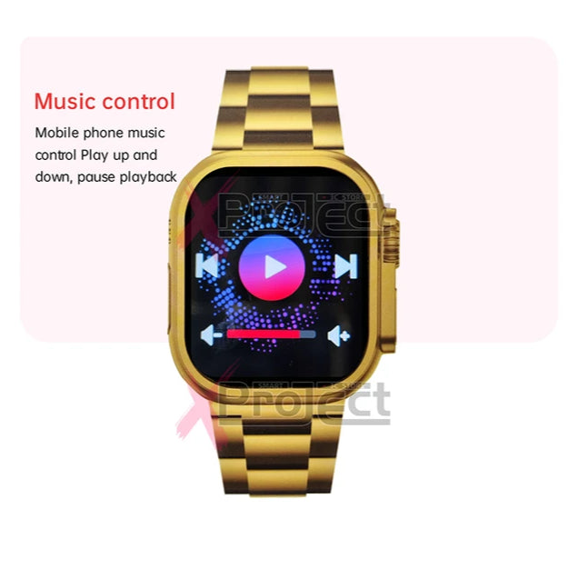 Z76 Ultra Gold Smartwatch | 2.06” 49mm Display | Double Strap Steel Strip | Wireless Charging & Call | Ultra 8 for Men & Women