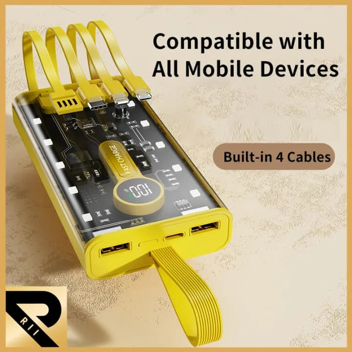 66W Fast Charging 20000mAh Transparent Power Bank with LED Display – Compatible with Android & iPhone