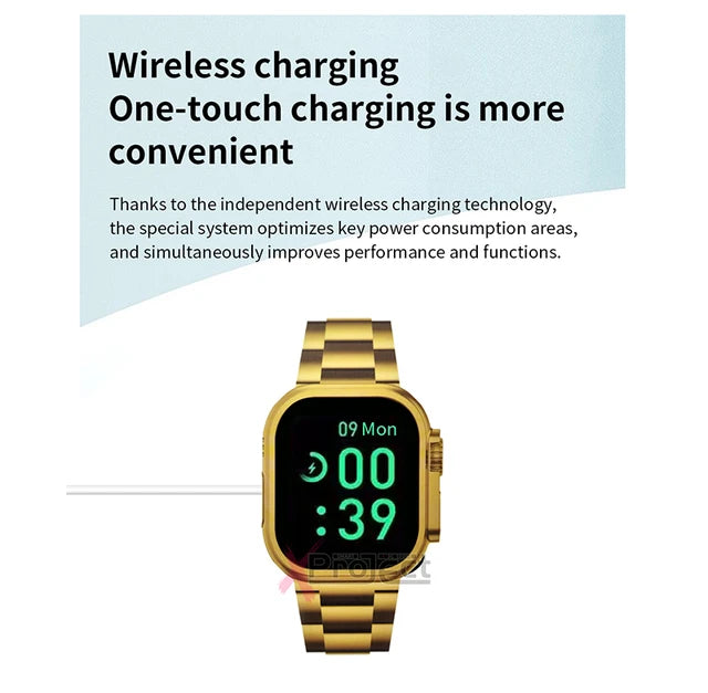 Z76 Ultra Gold Smartwatch | 2.06” 49mm Display | Double Strap Steel Strip | Wireless Charging & Call | Ultra 8 for Men & Women