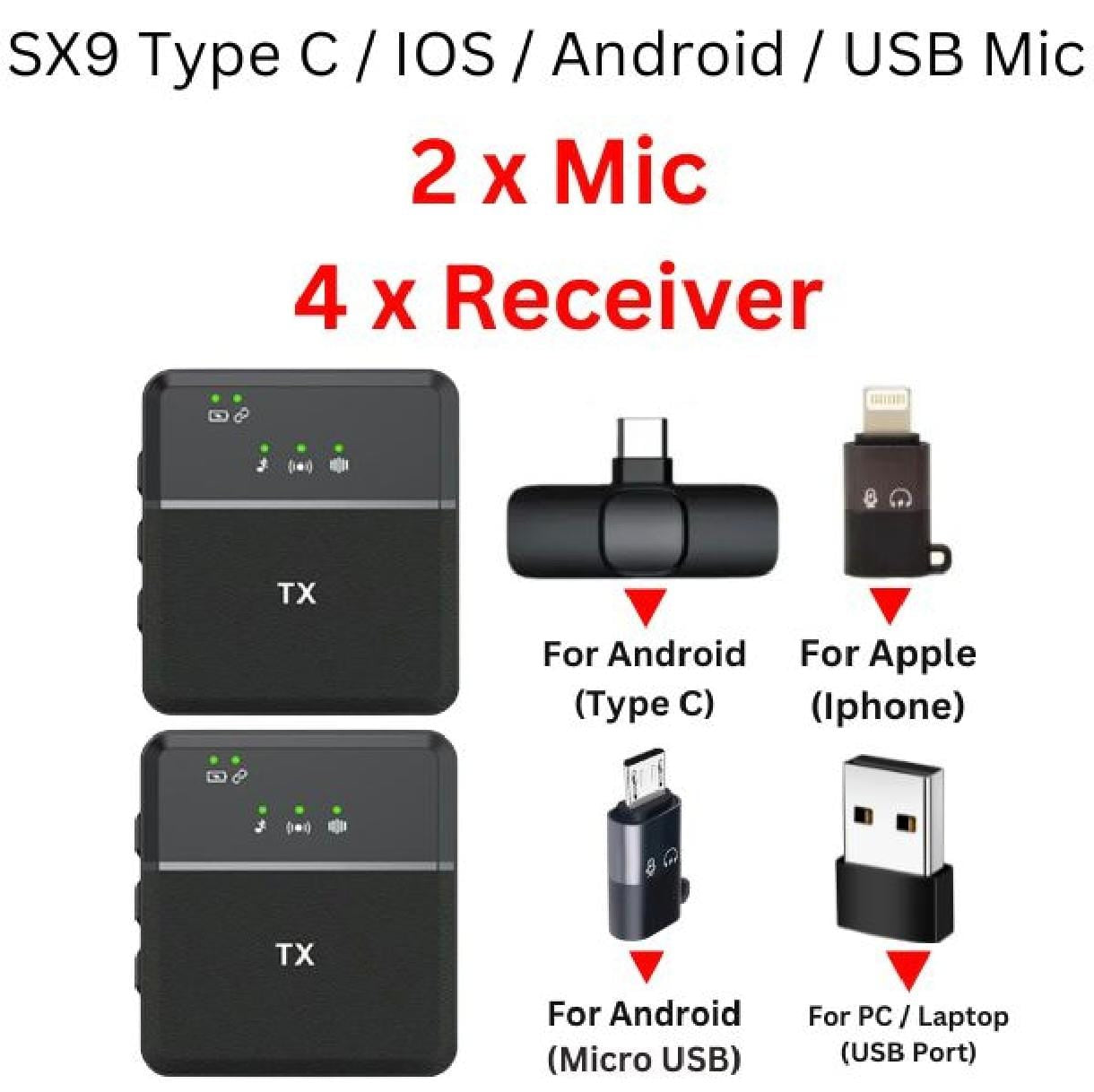 Wireless Microphone for Type-C, iOS, Android, USB & 3.5mm AUX | K8/K9 | Single/Double Mic for Interview, Podcast, Vlogging