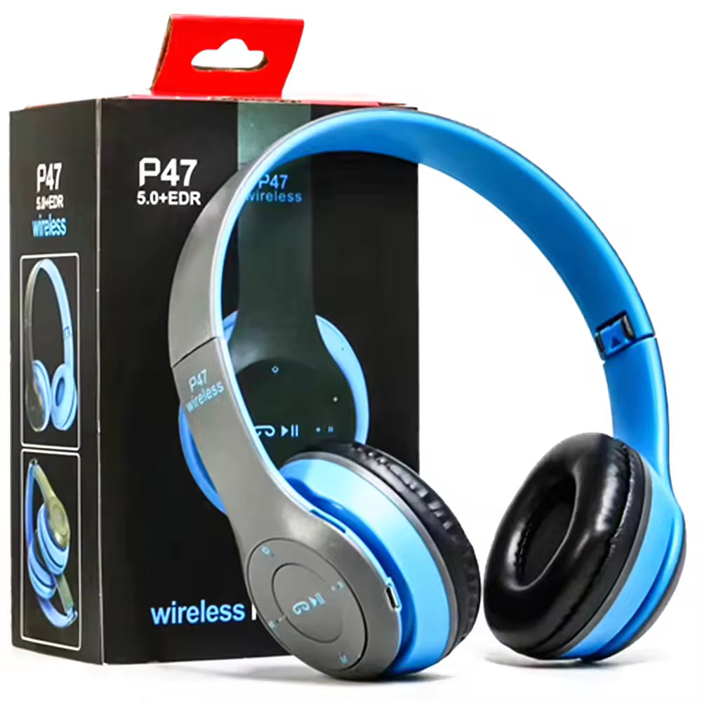 P47 Bluetooth 5.0 Wireless Headphones with Mic | FM Radio, TF Card, AUX | Stereo Headset