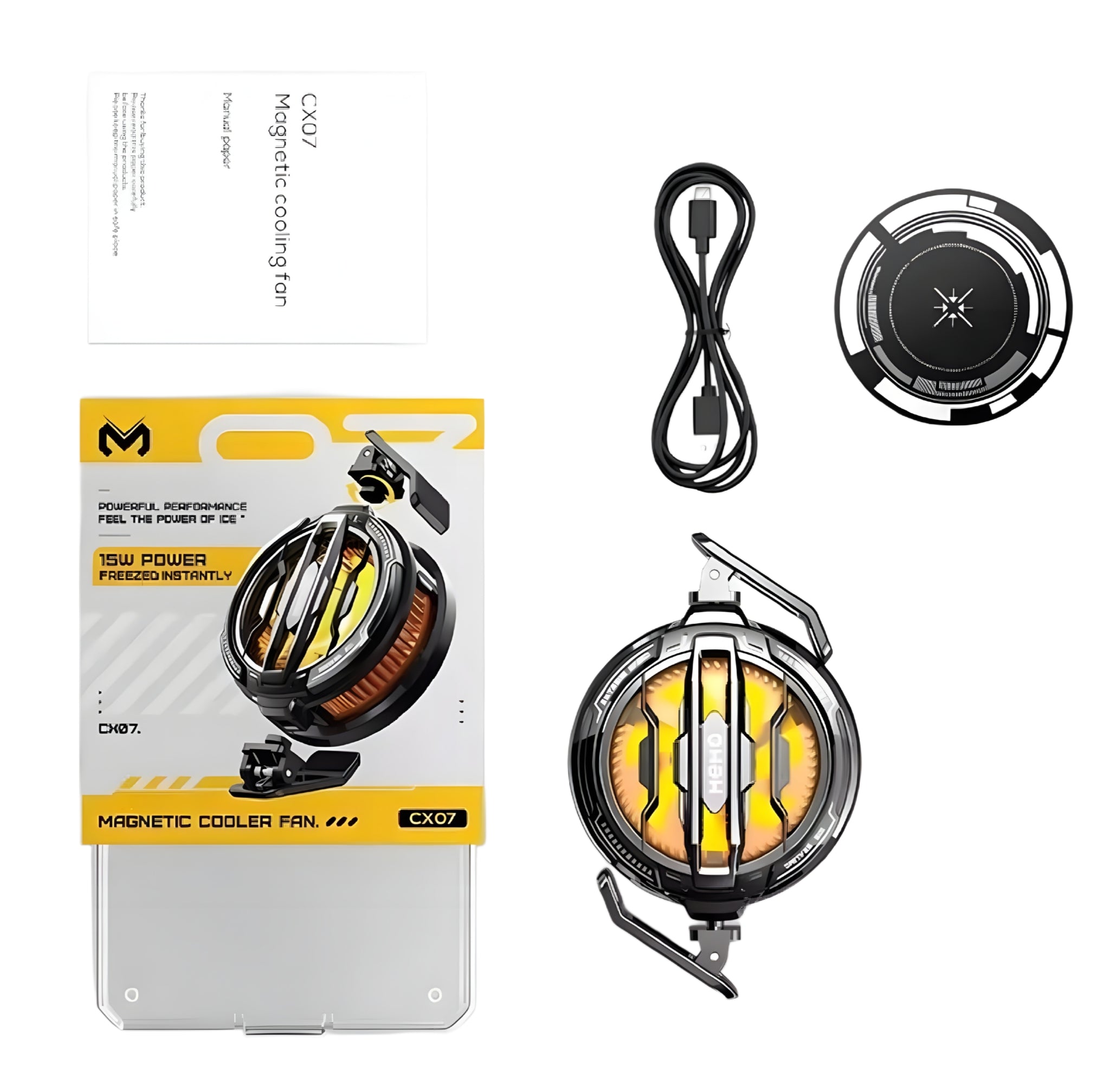MEMO CX07/CX08 Magnetic Phone Radiator – 15W Magnetic & Clip-On PUBG Gaming Cooler with Cold Wind and RGB LED Fan + Gloves Included