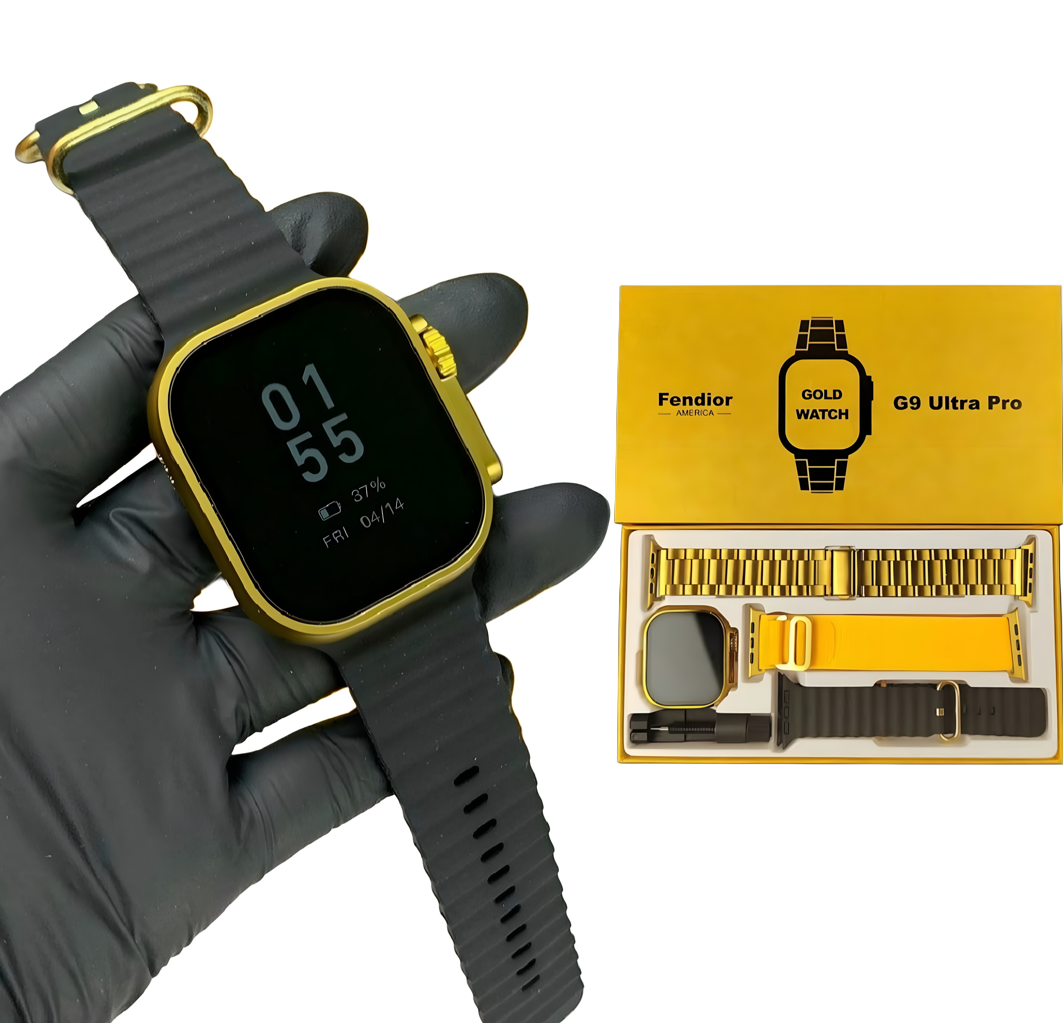 G9 Ultra Pro 2.03″ HD Screen Gold Smart Watch – Ultra Series 8, NFC & Bluetooth Calling, Stainless Steel Chain Strap, Wireless Charging, Unisex