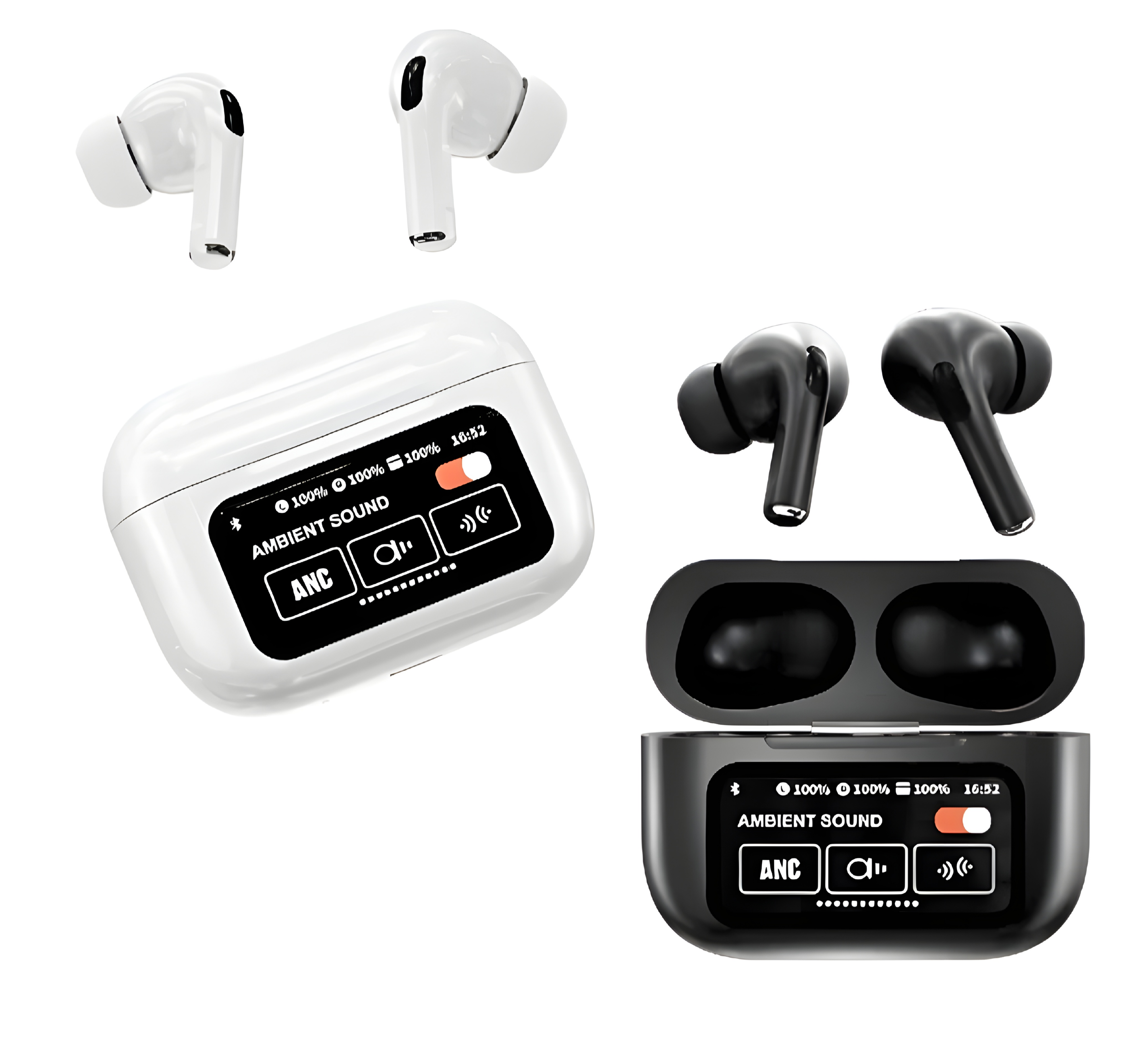 A9 Pro Touchscreen TWS Earbuds | ANC Wireless Bluetooth 5.4 Headphones | APP Support & Long Battery | Original AirPods Pro Alternative