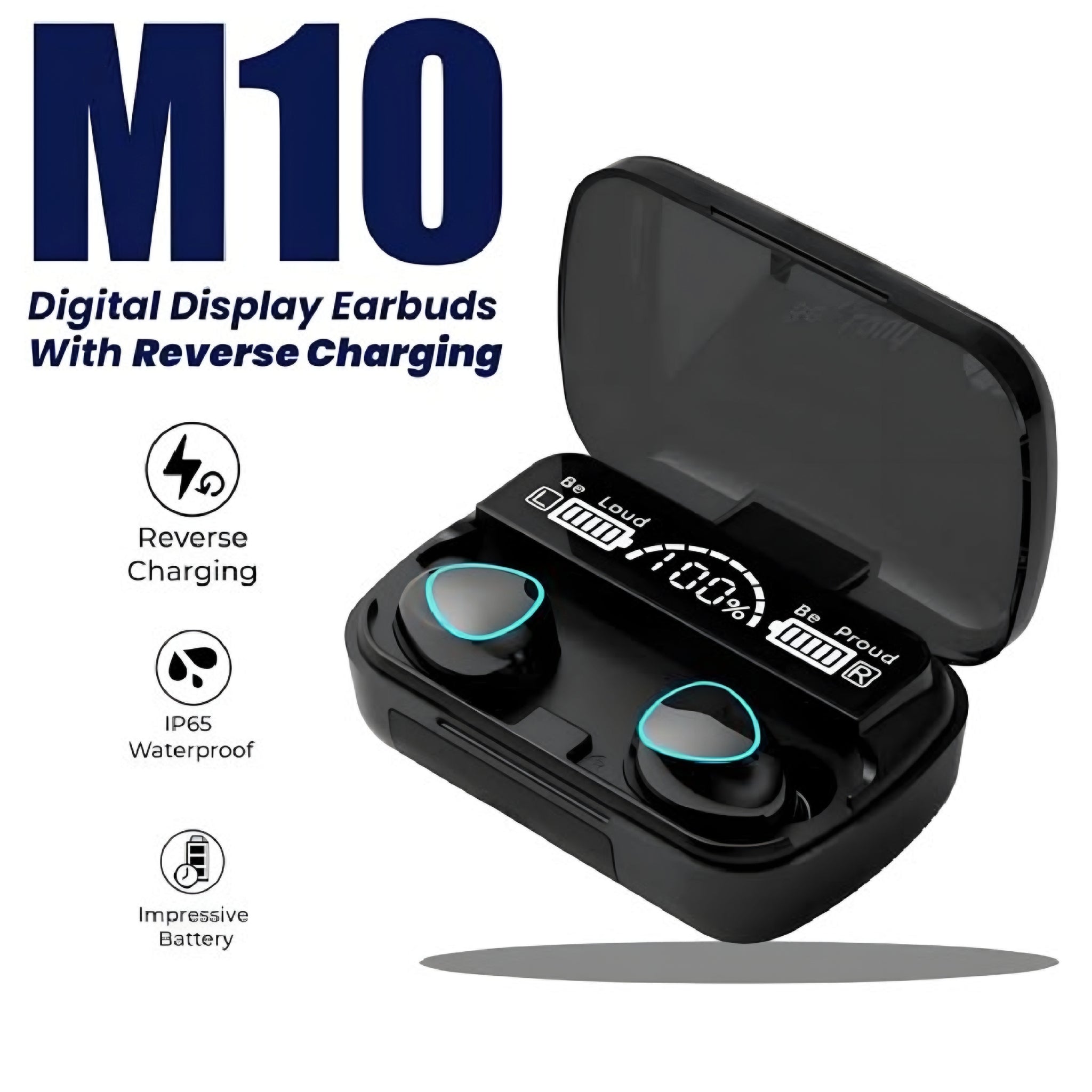 M10 TWS Wireless Earbuds with Touch Control & Bluetooth 5.1 – 9D HiFi Stereo Sound, Waterproof Design, LED Display Charging Case