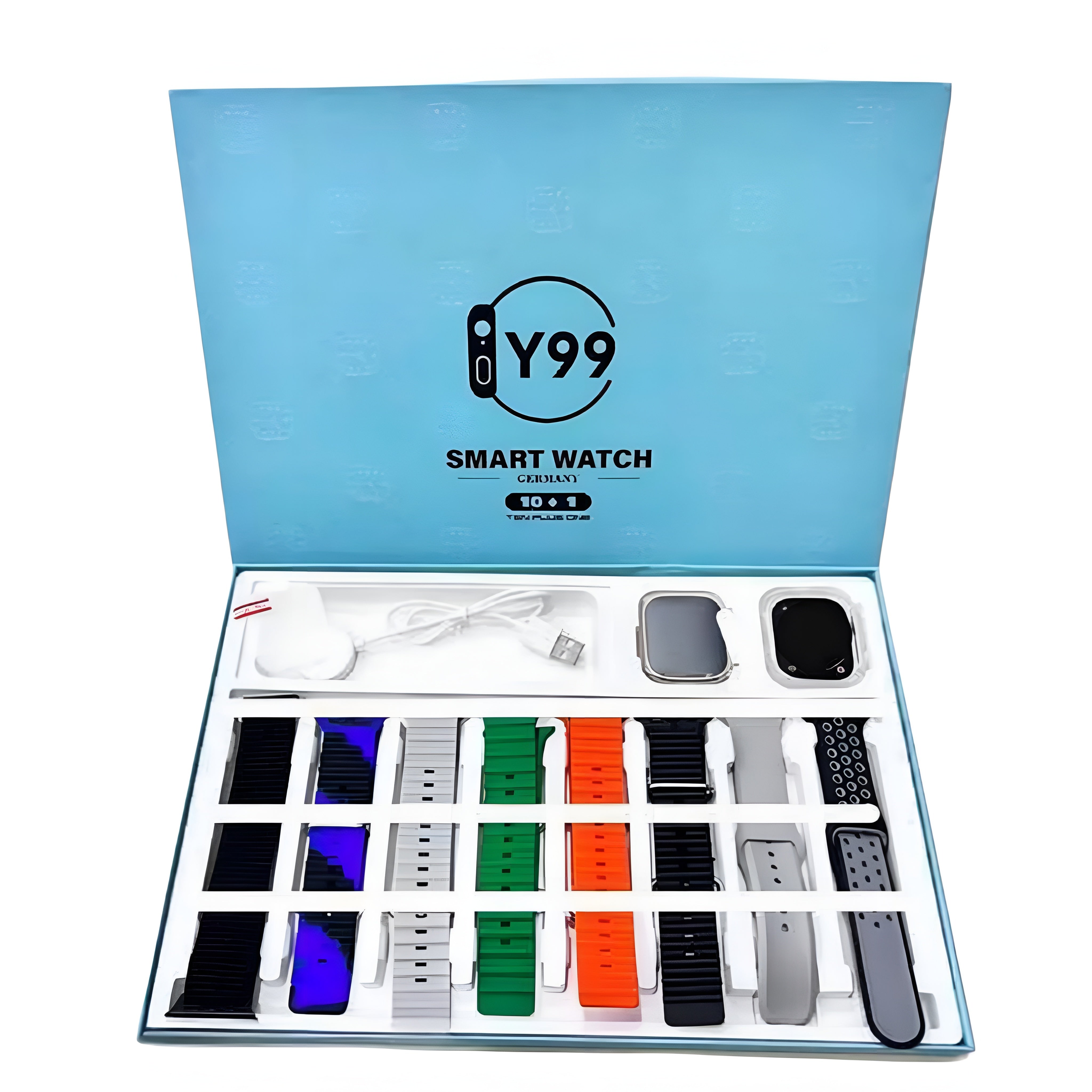 Y99 Germany Ultra Smart Watch – 10+1 Combo | 8 Straps + Jelly Case + Screen Protector | 2.05" Display | 200mAh Battery | Smartwatch for Men & Women
