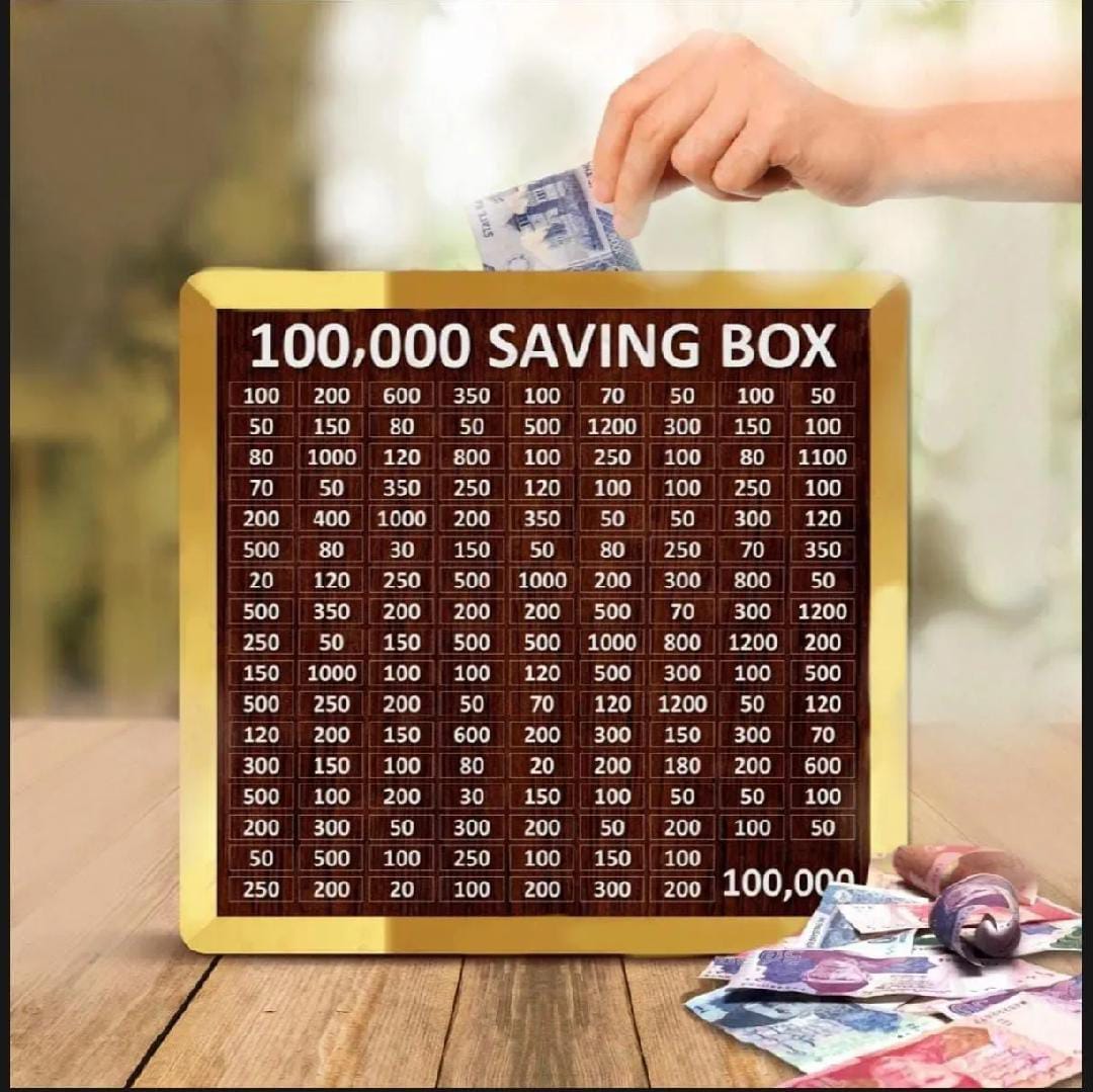 Acrylic Golden 100K Saving Wooden Box – Premium Wooden Money Saving Box with Golden Acrylic Front,