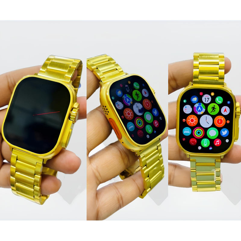 G9 Ultra Pro 2.03″ HD Screen Gold Smart Watch – Ultra Series 8, NFC & Bluetooth Calling, Stainless Steel Chain Strap, Wireless Charging, Unisex