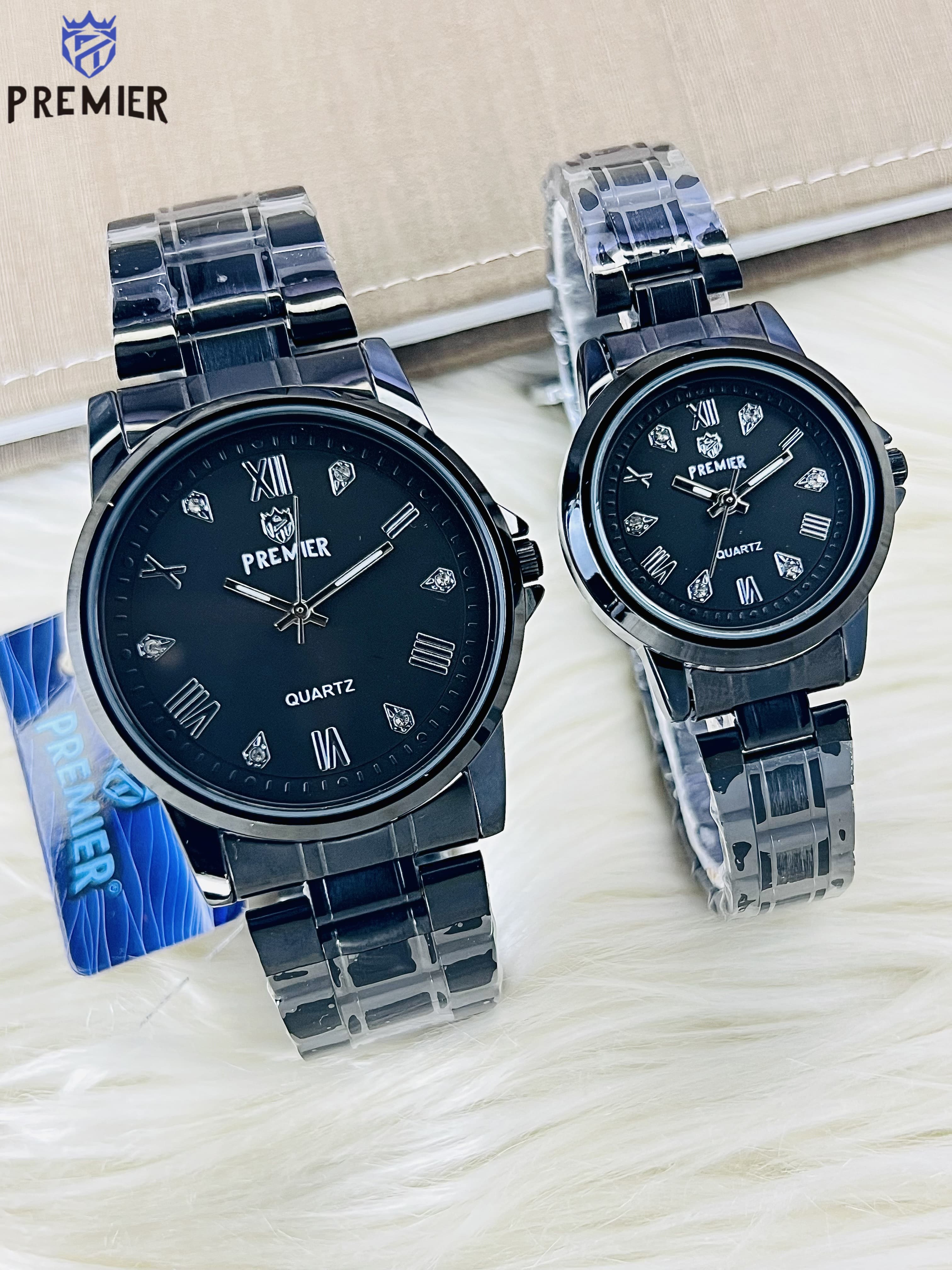 Premier Luxury Gold Couple Watch Set – Waterproof, High Quality, IP Plated with Box & Bag