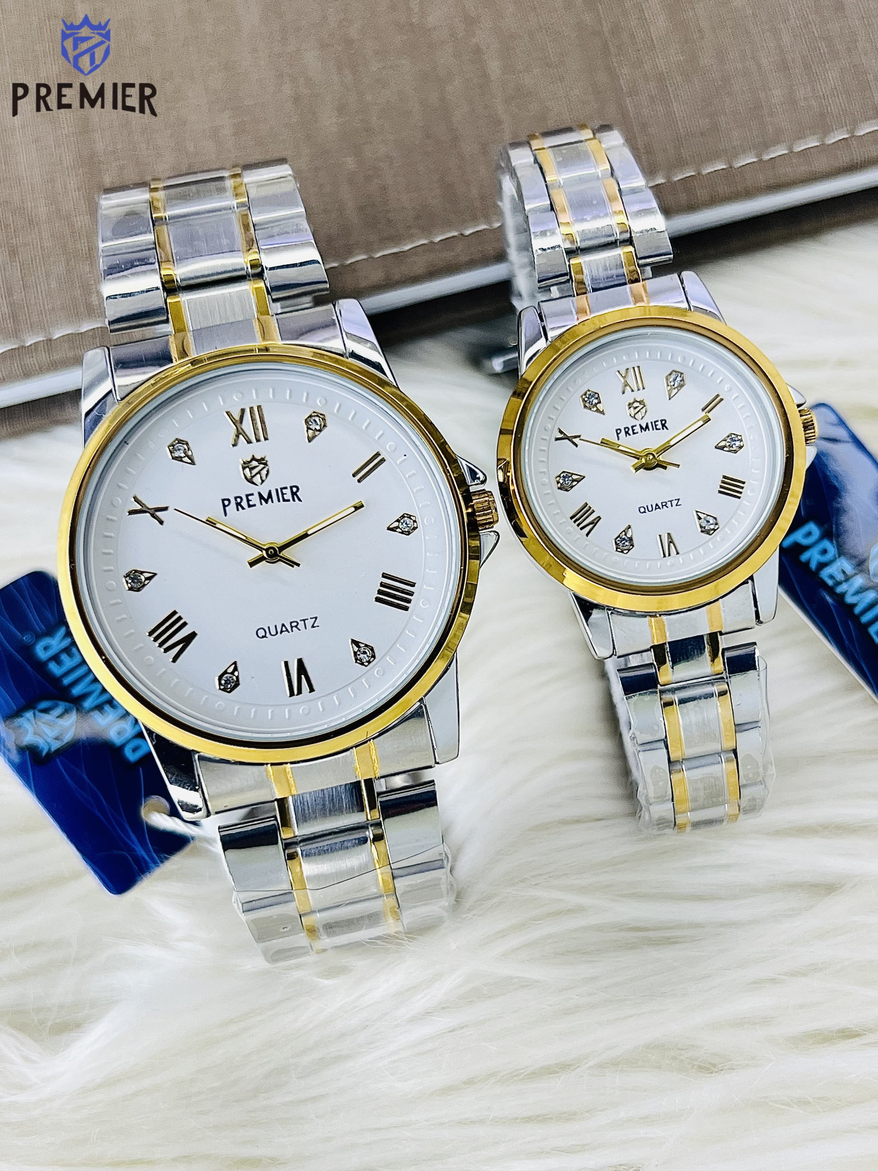 Premier Luxury Gold Couple Watch Set – Waterproof, High Quality, IP Plated with Box & Bag