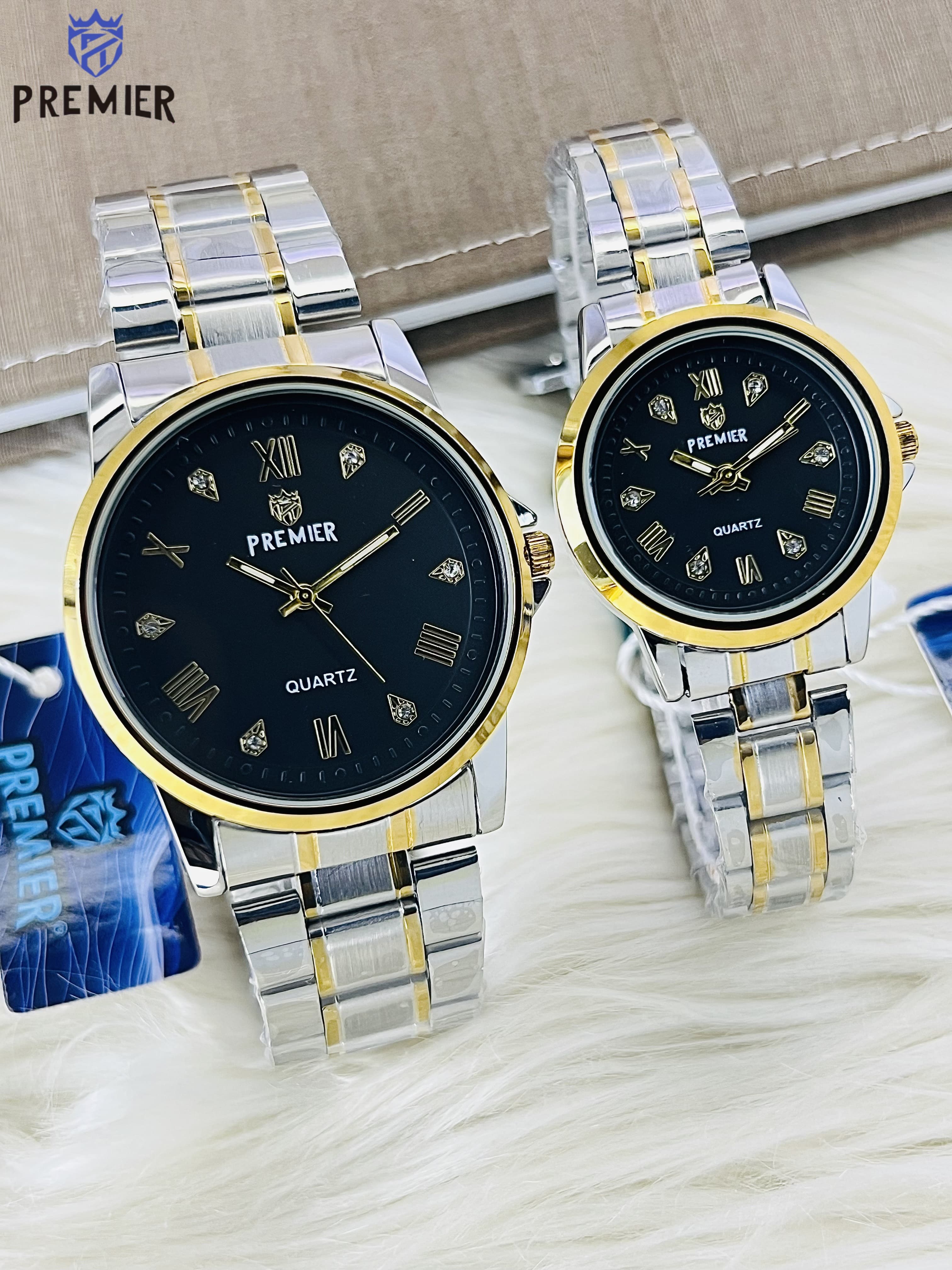 Premier Luxury Gold Couple Watch Set – Waterproof, High Quality, IP Plated with Box & Bag