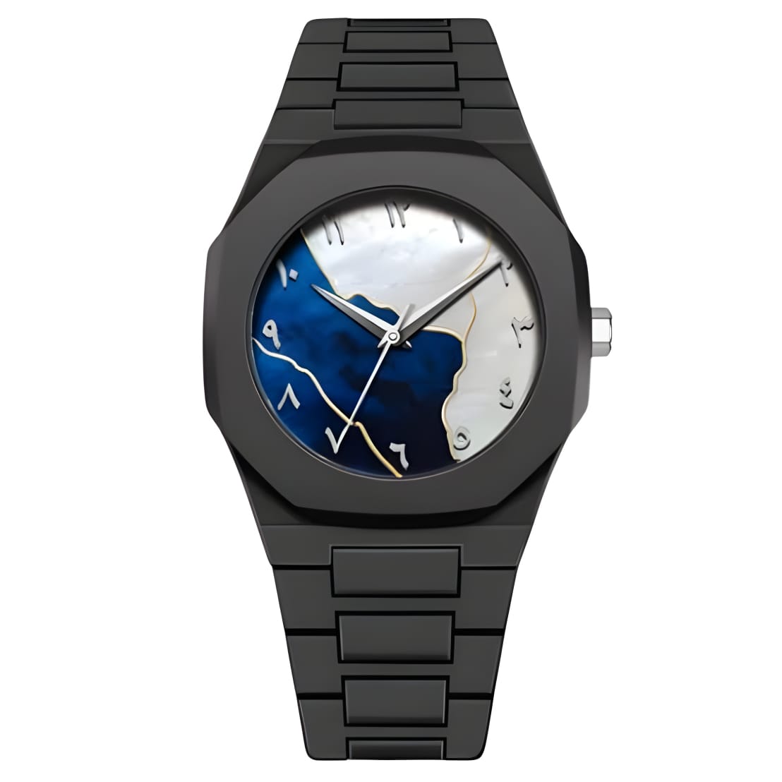 Aura Watch 2025 - Modern Black Arabic Dial | Waterproof Stainless Steel Quartz Men's Watch
