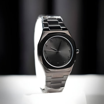 Aura Watch 2025 - Modern Black Arabic Dial | Waterproof Stainless Steel Quartz Men's Watch