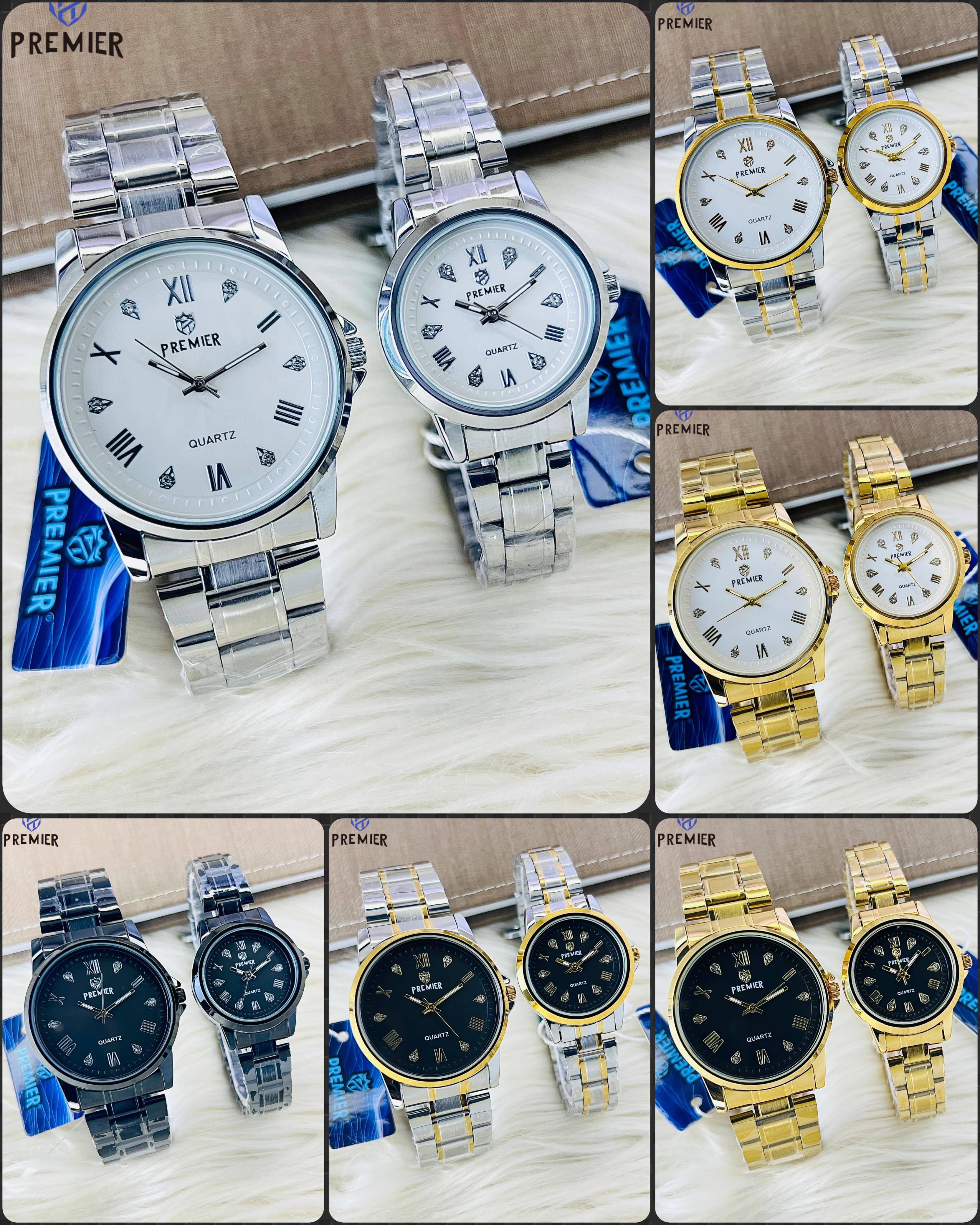 Premier Luxury Gold Couple Watch Set – Waterproof, High Quality, IP Plated with Box & Bag